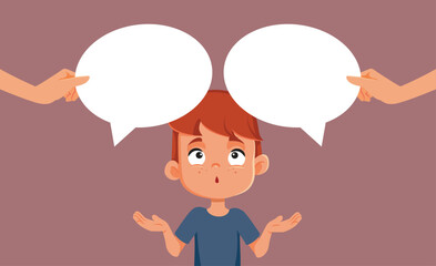 Parents Talking to a Confused Little Child Vector Illustration. Mother and daughter trying to explain something complicated to their kid
