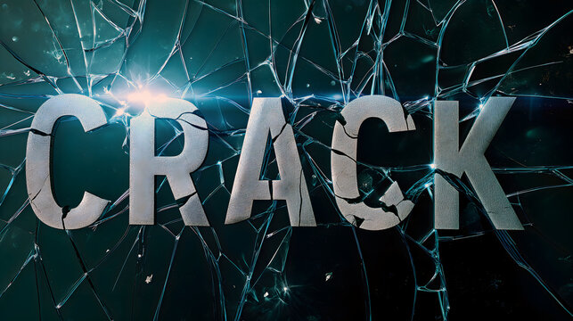 The word Crack as text on shattered glass background - Powered by Adobe