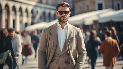 Male businessman in street style clothes after a fashion show at Milan Fashion Week - Powered by Adobe