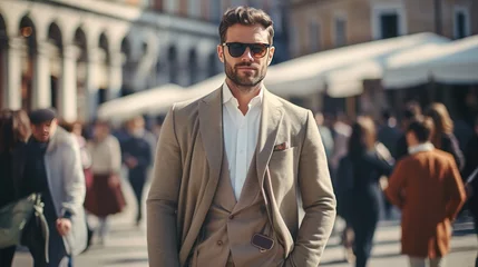 Foto op Plexiglas Male businessman in street style clothes after a fashion show at Milan Fashion Week © somchai20162516