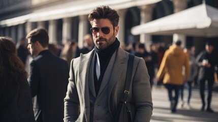 Male businessman in street style clothes after a fashion show at Milan Fashion Week
