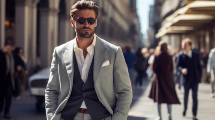 Gordijnen Male businessman in street style clothes after a fashion show at Milan Fashion Week © somchai20162516