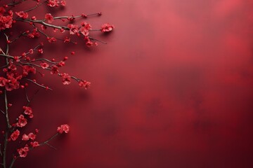 Red and Pink Plum Blossoms on Festive Background
