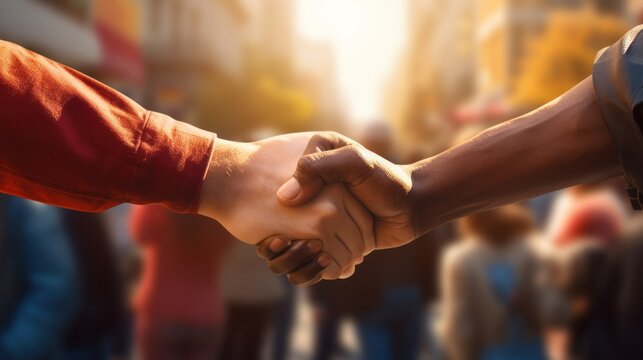 Protesters and peaceful protestors came together in unity and diversity. Handshaking in the fists of various people