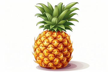 A pineapple is presented against a white background, highlighting its tropical appeal.
