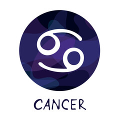 Hand drawn cancer zodiac sign in round frame Astrology doodle clipart Element for design