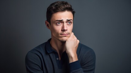 Obraz premium Contemplative young man isolated on gray background