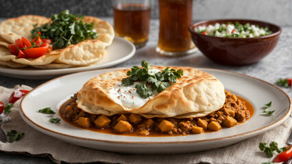 Chole Bhature on a pristine white plate, ensuring the vibrant colors of the dish take center stage. Ideal for food bloggers, restaurants, and culinary enthusiast