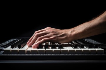 Pianist hands playing on a digital piano on a black background, Close Up On Hands Typing On A Keyboard, AI Generated