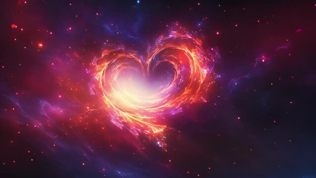 An animated heart made up of swirling galaxies, illustrating the infinite and universal nature of love.