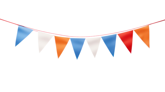 Flag isolated on white background Colorful decorative flags for celebrating birthdays, festivals and bright decorations.isolated on transparent background,png file