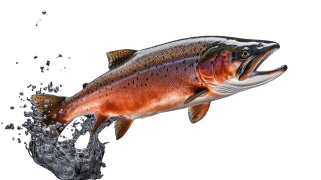 Atlantic salmon jumping Isolated on transparent background. PNG file.