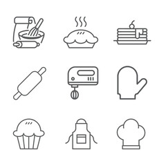 Icon Cake dough. Cooking ware. Clothes wear. Chef hat. Illustrations vector.