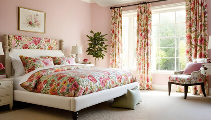 bedroom with floral patterns