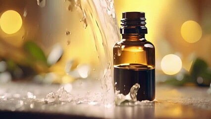 Closeup of fragrant essential oils being dispersed into the water of the rain shower, filling the air with a soothing and calming aroma to enhance the spa experience.