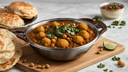 Chole Bhature on a clean white background, highlighting the intricate details and flavors of this beloved North Indian cuisine