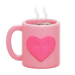 Hot Chocolate With Love Heart Pink Mug 3D Rendering Icon Isolated Transparent Background