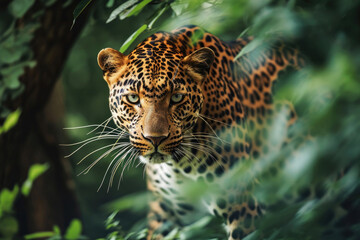 A leopard in stealth mode, moving gracefully through the dense foliage