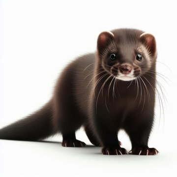 European mink, Mustela lutreola, vison europeo, Европейская норка, Isolated in a White background.