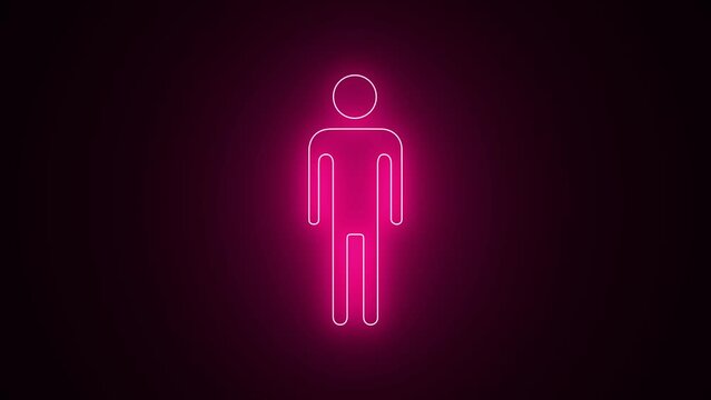 Neon Toilet sign animation. Pointer to the toilet or bathroom icon animation. male gender neon sign. WC toilet sign neon light 4k motion graphics.