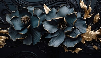 3d botanical on a dark textured background in golden luxury style