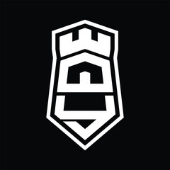 QY Letter Logo monogram hexagon shield shape up and down with crown castle isolated style design