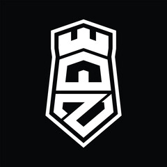 QZ Letter Logo monogram hexagon shield shape up and down with crown castle isolated style design