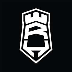 RH Letter Logo monogram hexagon shield shape up and down with crown castle isolated style design