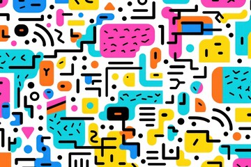 Abstract geometric background and geometric seamless pattern in Memphis style. 