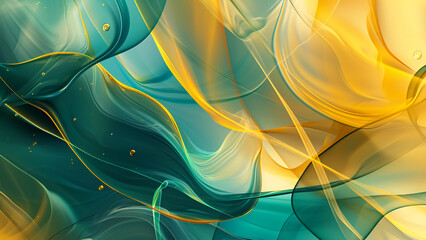 Fluid Dynamics Golden Yellow to Teal Abstract Background