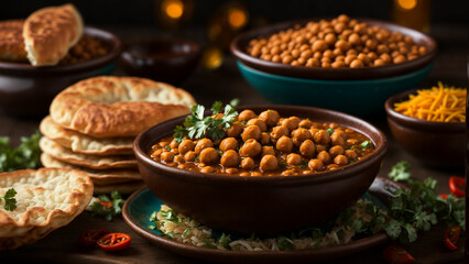 Chole Bhature stock photo with a focus on presentation, showcasing the delectable combination of spicy chickpeas and fluffy fried bread