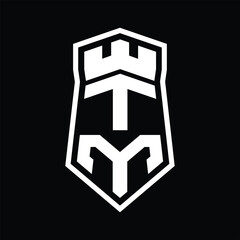 TM Letter Logo monogram hexagon shield shape up and down with crown castle isolated style design