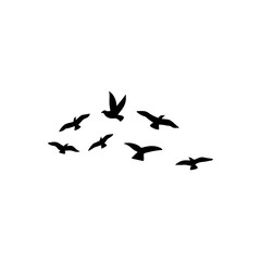 Flock of flying birds silhouette 