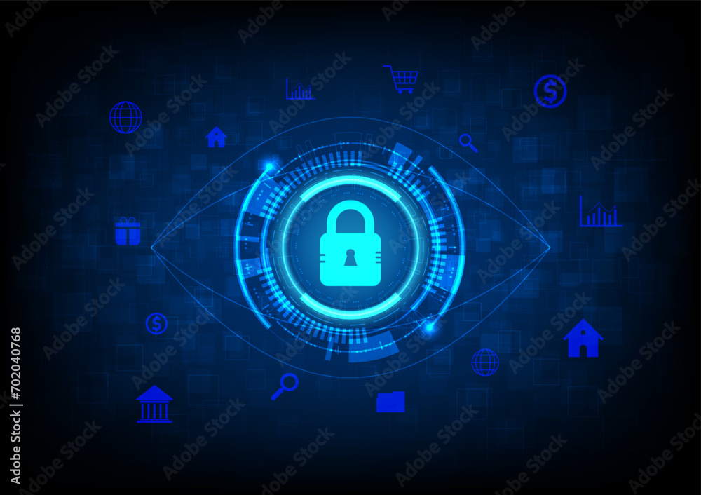 Poster abstract technology background security system by scanning eyes to enter big data and internet has t