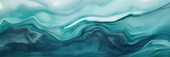 Deurstickers abstract wave pattern, in the style of dark turquoise © tydeline