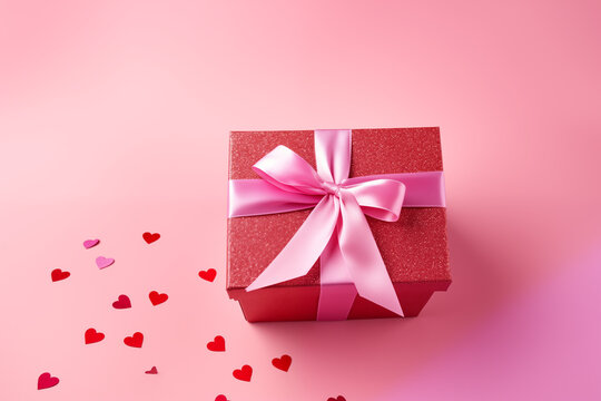 Banner with empty space for text. Web design with Valentine gift. High resolution. For printing and social media. Festive Backdrop background for cards and printing