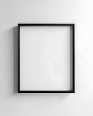 Portrait blank white picture black frame on white background for mock up, sunlight, copy space.