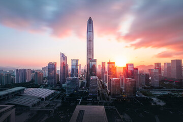 shenzhen city skyline at sunset