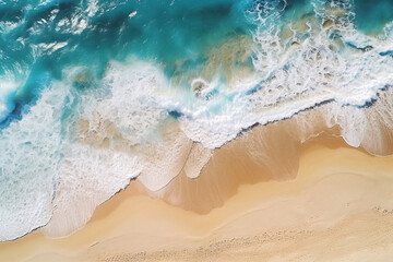 Fototapeta na wymiar Top View of Tropical Beach Waves on Turquoise Water