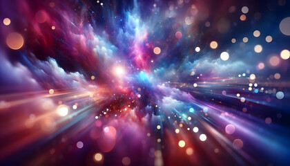 Nebula Color inspired Particles and Bokeh abstract background.