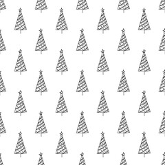 Seamless pattern with geometric minimal scandinavian Christmas tree doodle for decorative print, wrapping paper, greeting cards and fabric