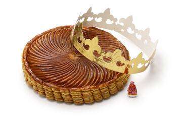 galette des rois, French king cake isolated on white background