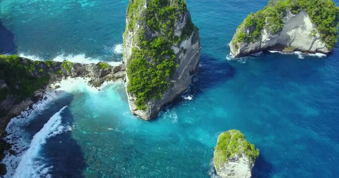 Aerial View near Thousand Islands Viewpoint and Atuh Beach, Nusa Penida, Bali, Indonesia.
