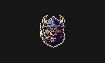 head bear wearing viking hat vector mascot design