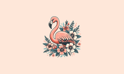 Fototapeta premium pink flamingo with flowers vector mascot design