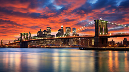 East River mit Blick auf Manhattan und die Brooklyn Bridge, New York, USA - obrazy, fototapety, plakaty