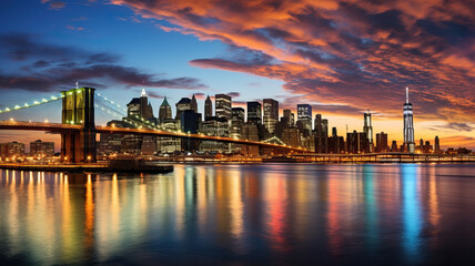 East River mit Blick auf Manhattan und die Brooklyn Bridge, New York, USA - obrazy, fototapety, plakaty