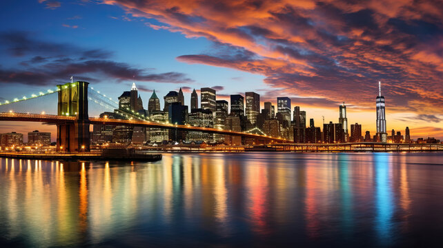 East River mit Blick auf Manhattan und die Brooklyn Bridge, New York, USA