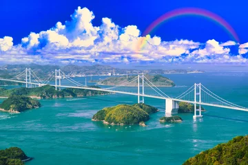 Foto op Plexiglas しまなみ海道の来島海峡大橋にかかる虹 © san724