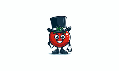 character tomato wearing hat vector illustration mascot design